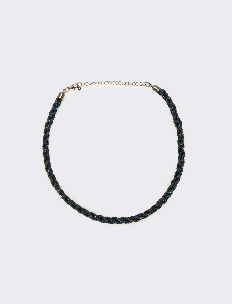 Collana a treccia con strass - Blu