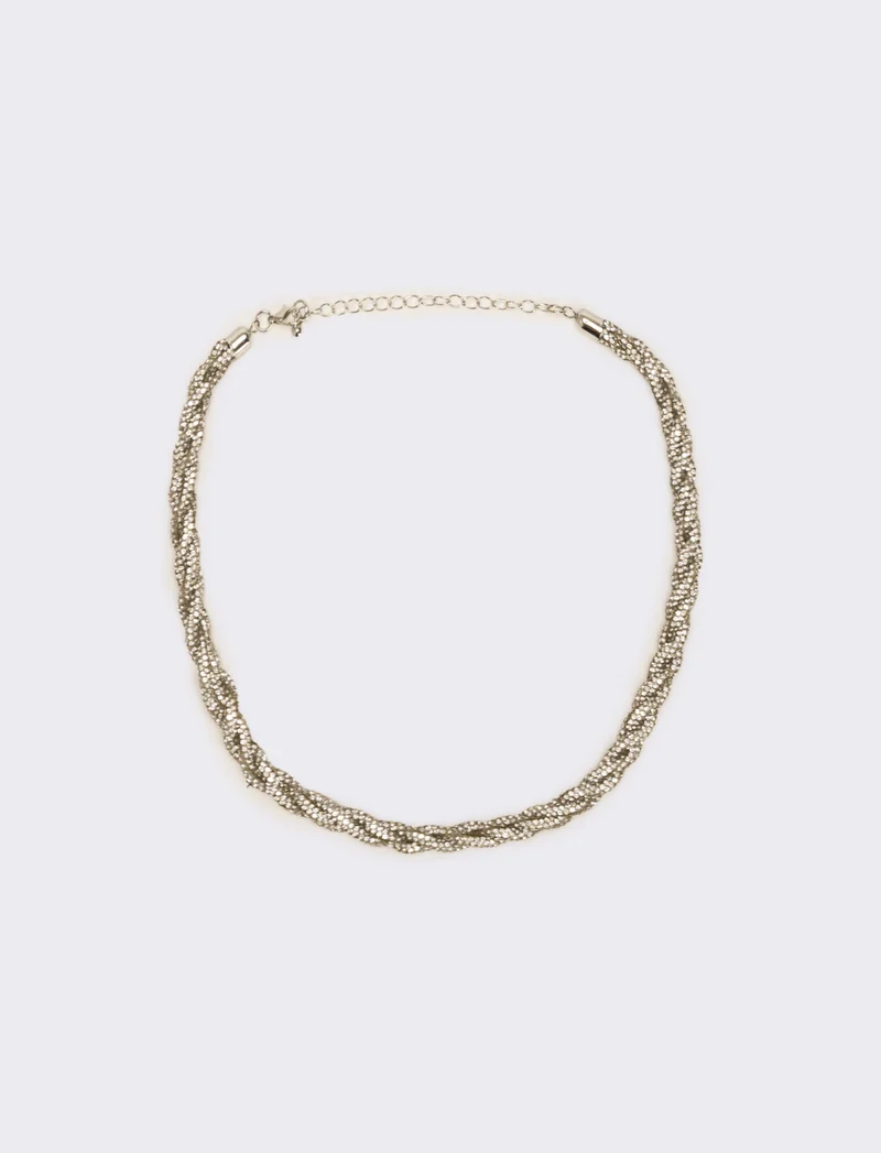 Collana a treccia con strass - Argento
