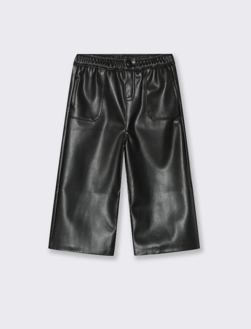 Pantaloni ampi in ecopelle - Nero