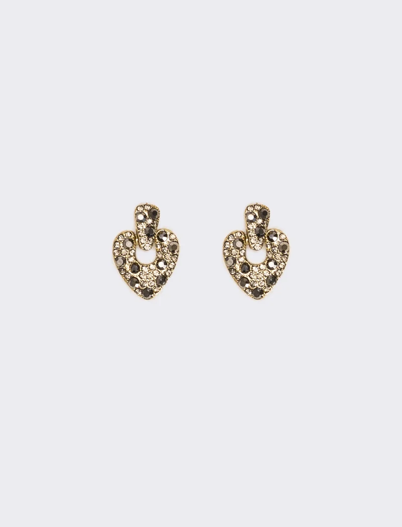 Orecchini cuore con strass scintillanti - Nero