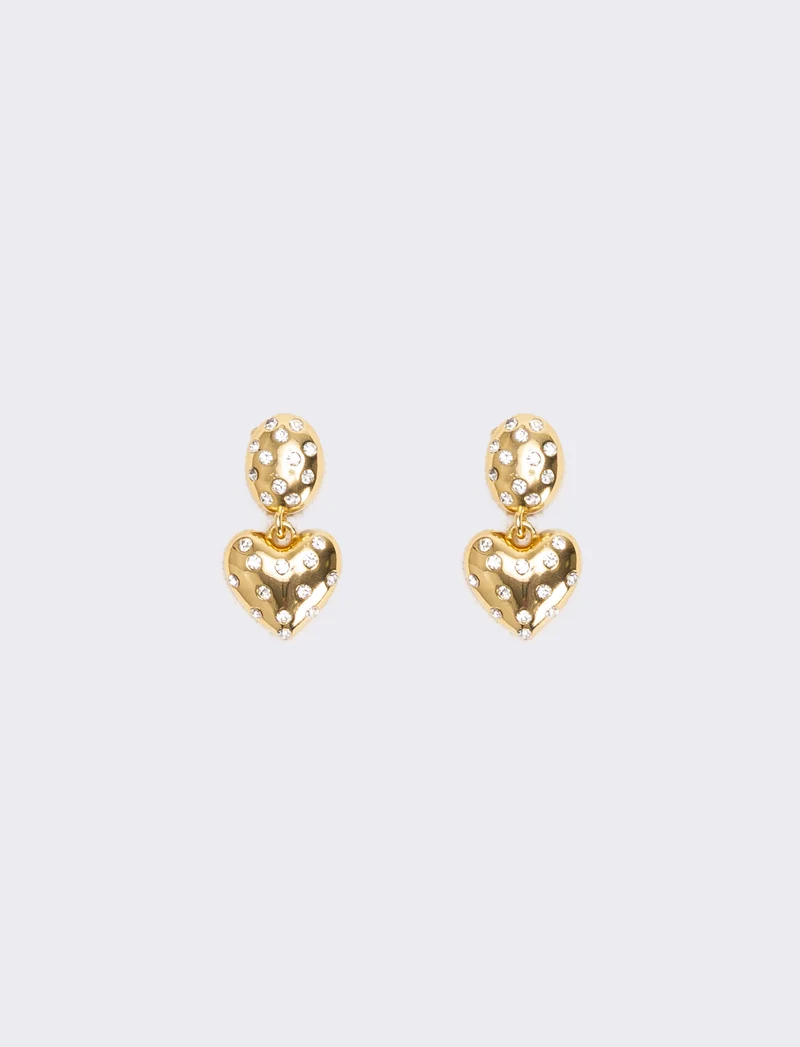 Orecchini cuori con strass in clip - Oro
