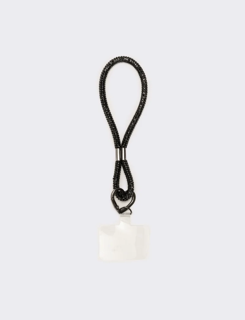 Laccio porta cellulare da polso con strass - Nero