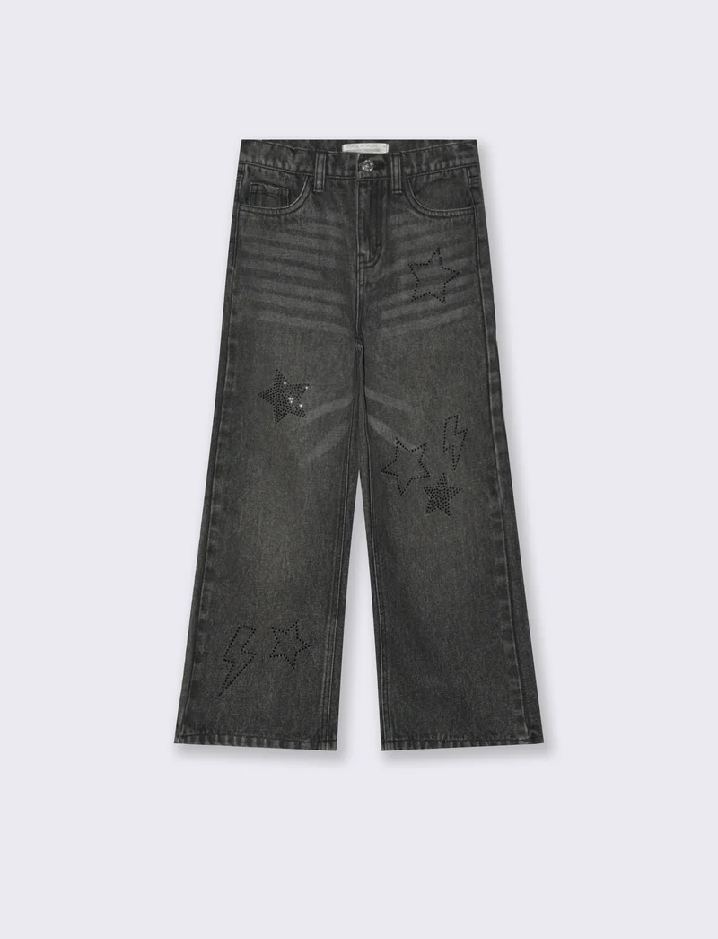 Jeans gamba larga modello cinque tasche. - Nero
