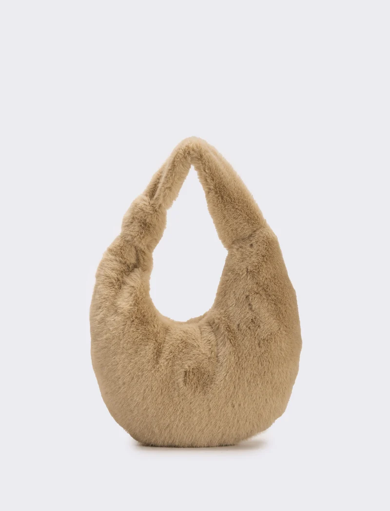 Borsa a mano donna in finta pelliccia - Beige