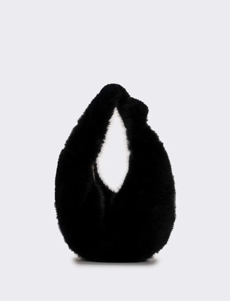 Borsa a mano donna in finta pelliccia - Nero