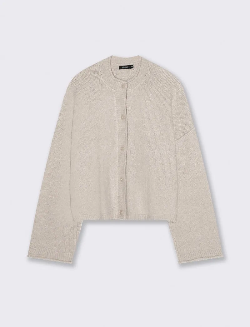 CARDIGAN CON BOTTONI EFFETTO TARTARUGATO - Beige grano