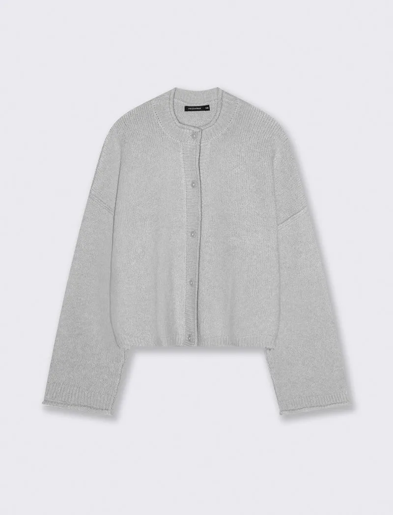 CARDIGAN CON BOTTONI EFFETTO TARTARUGATO - Grigio chiaro mel.