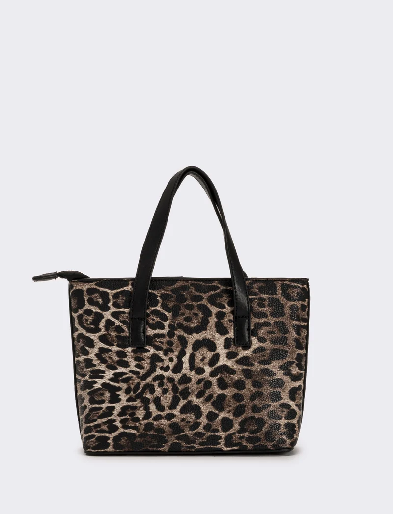 Borsa a mano donna leopardata stampata - Nero