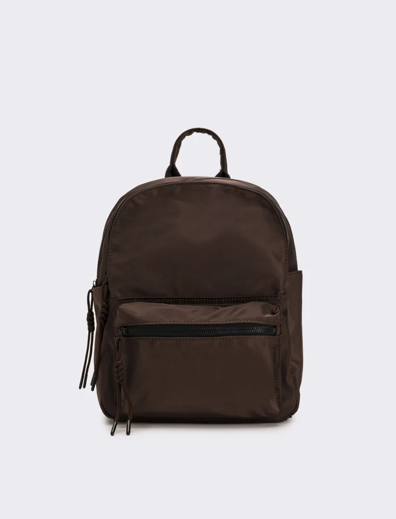 Zaino donna in nylon con tasca - Marrone