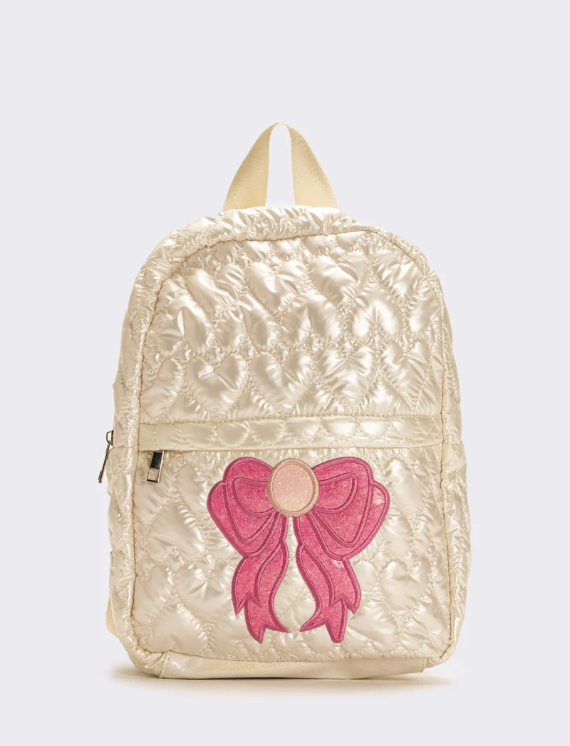 Zaino bambina metallizzato cuori con fiocco - Bianco