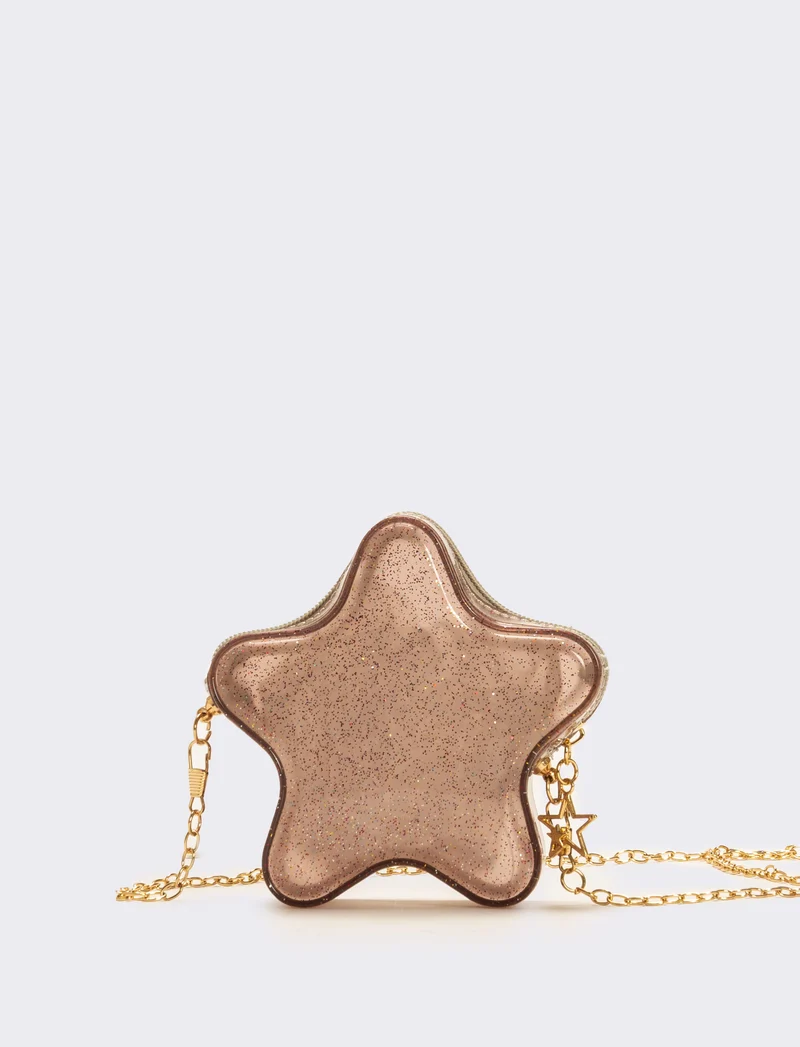 Borsa bambina gommata stella glitter con tracolla - Rosa