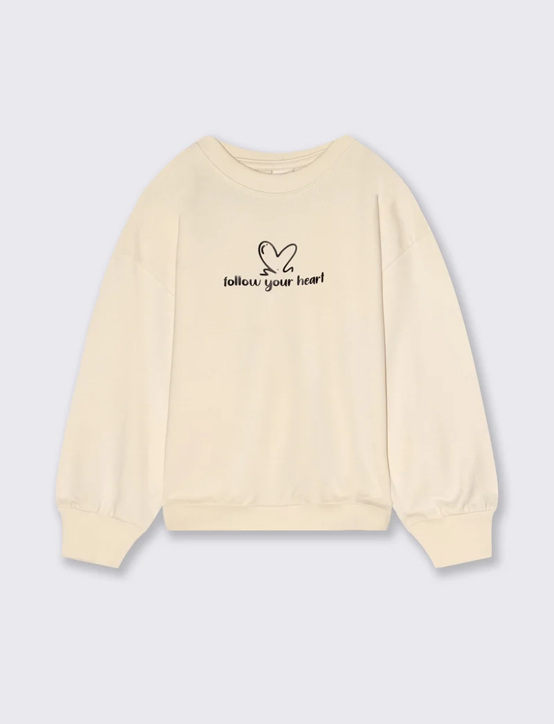 Felpa girocollo in cotone. - Beige