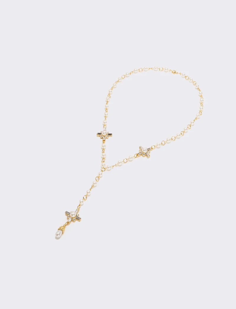 Collana rosario con perle e croci eleganti - Oro