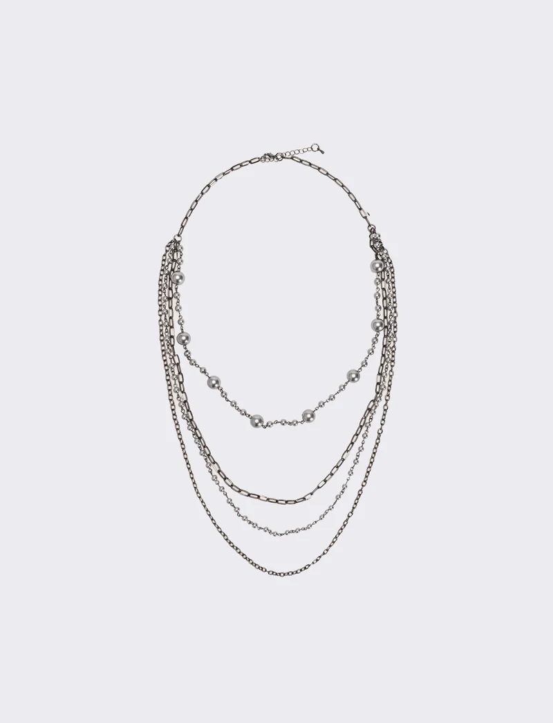 Collana con 4 catene e 2 fili di perle - canna di fucile