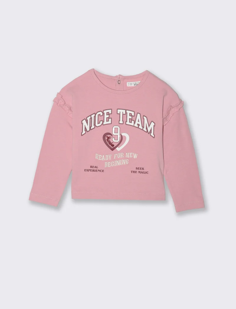 T shirt con stampa e rouches - Rosa