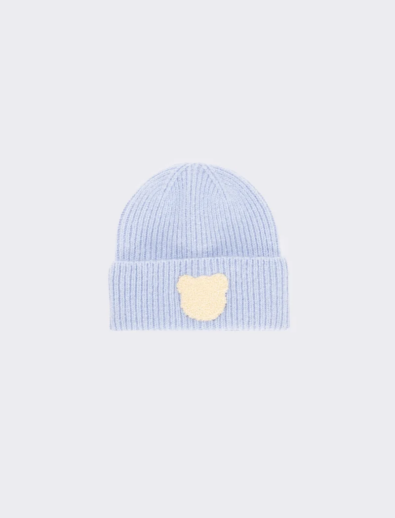 Cuffia neonato con risvolto e teddy - Blu chiaro