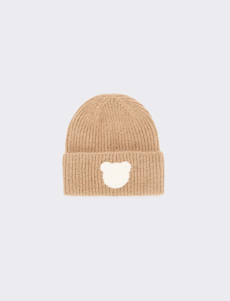 Cuffia neonato con risvolto e teddy - Beige