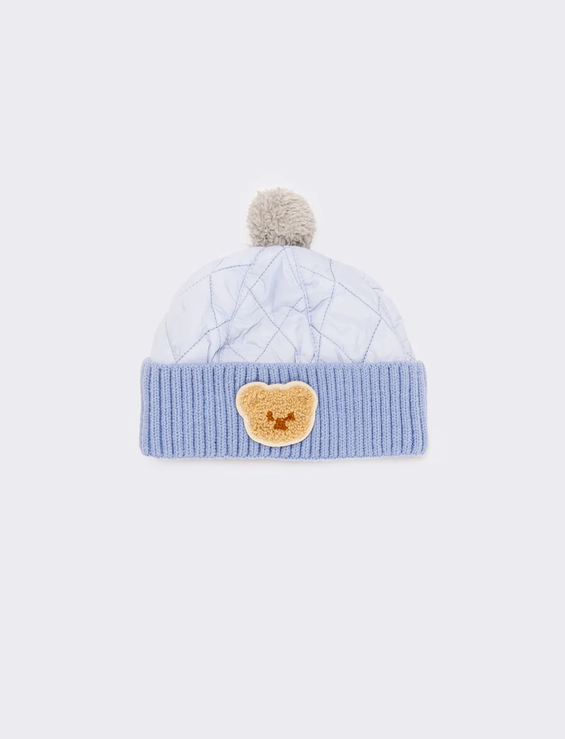 Cappello neonato con pon pon trapuntato - Azzurro