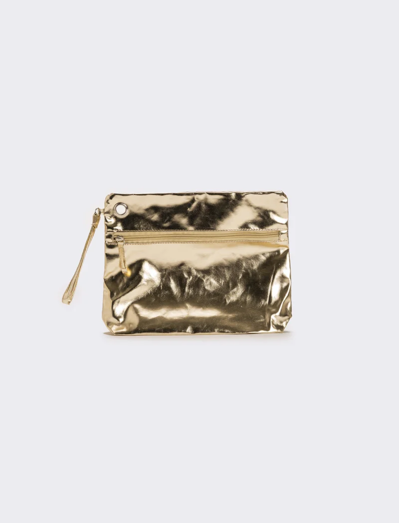 Pochette donna in vernice liscia con maniglia - Oro