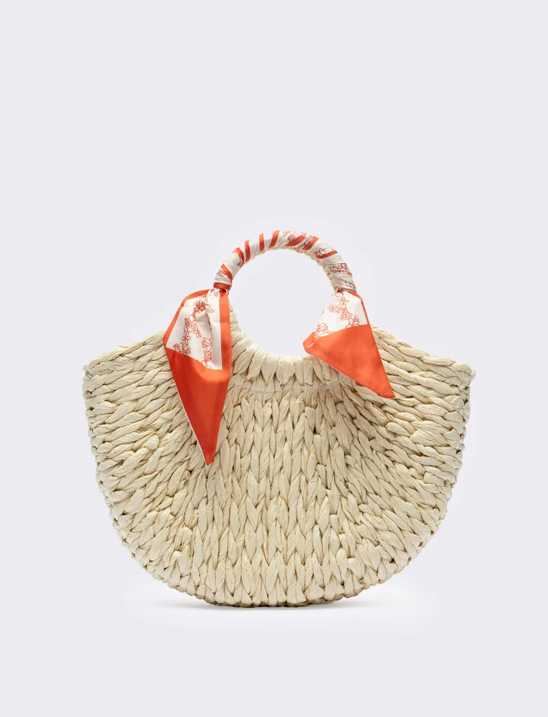 Borsa con manico tondo e foulard - Bianco natural