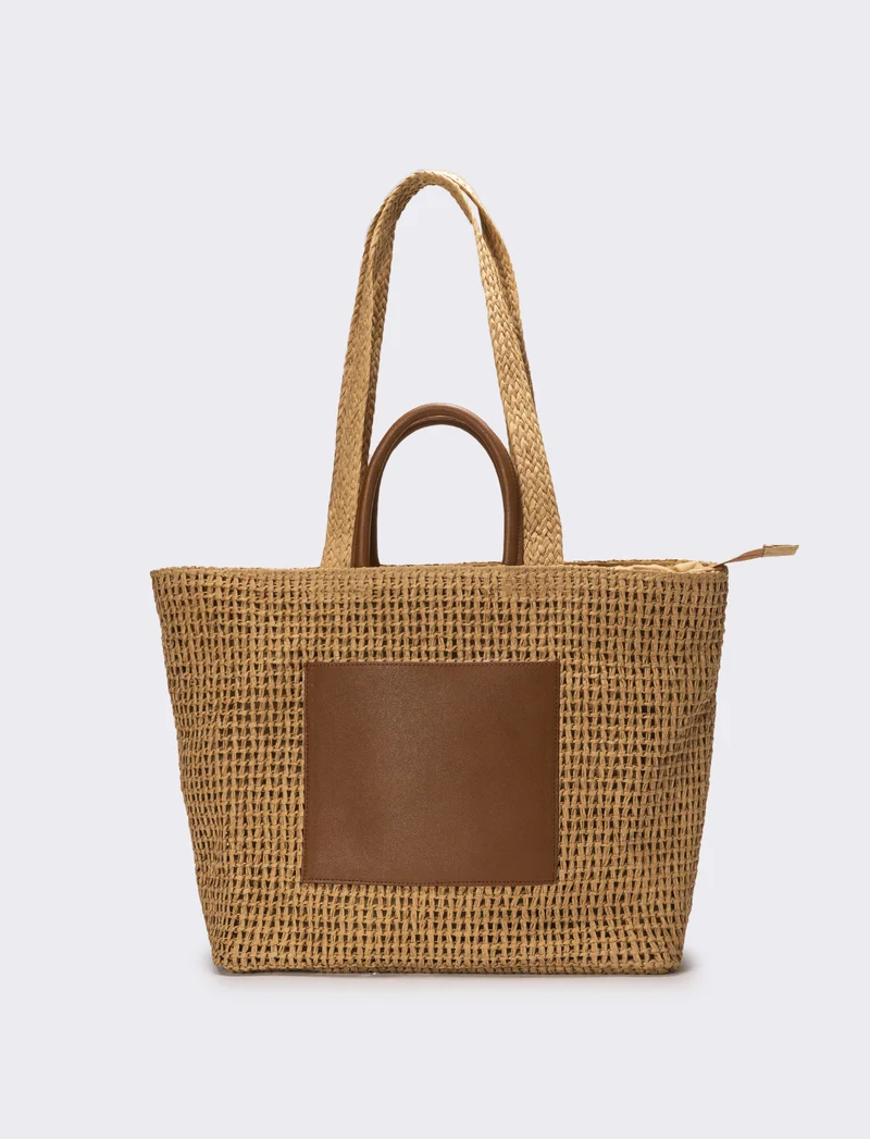 Shopper donna in carta con tasca - Marrone