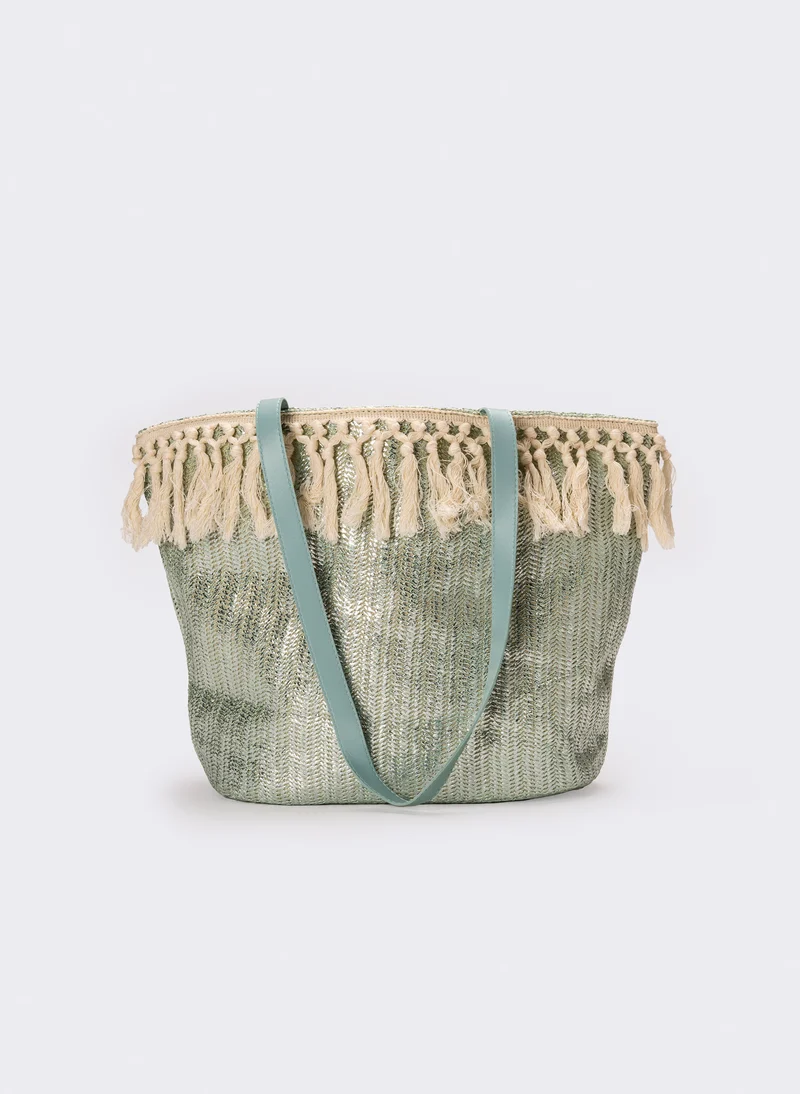 Shopper etnica donna con frange - Celeste