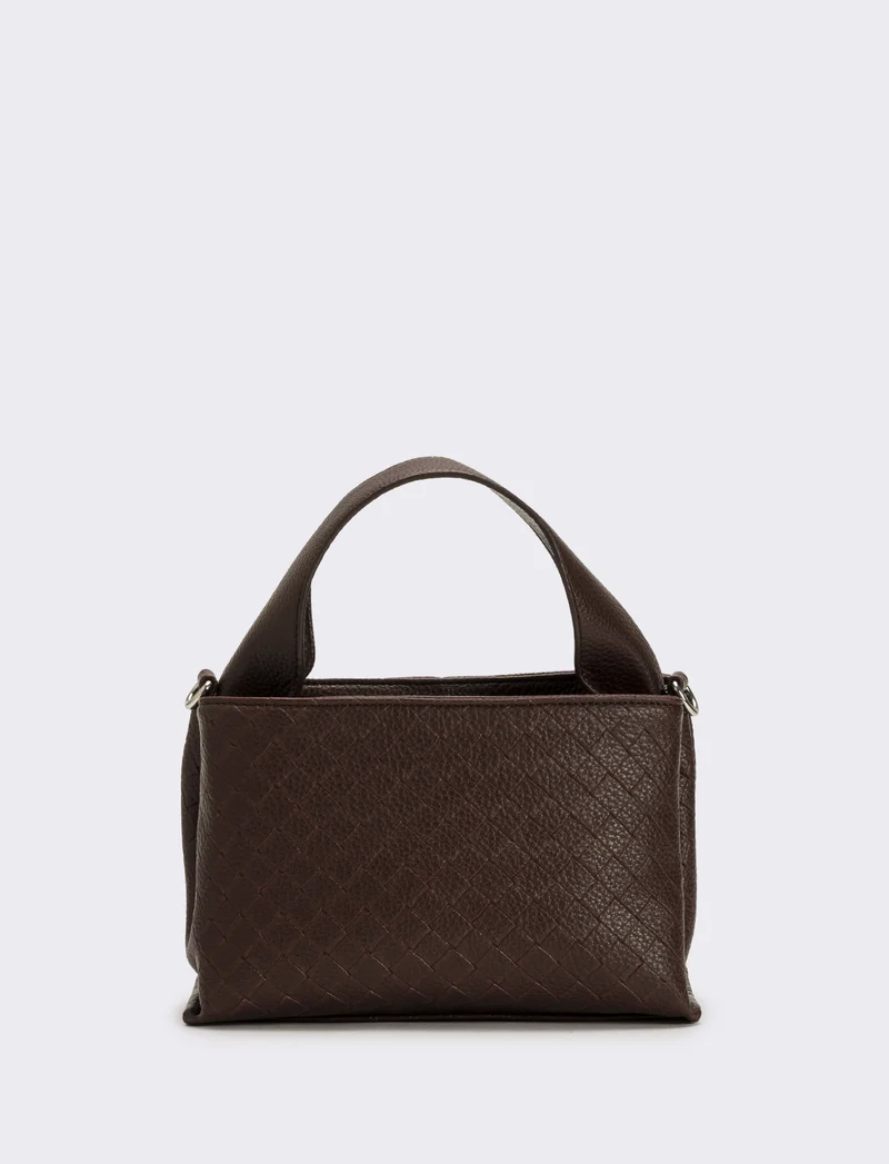 Borsa a mano con stampa intreccio donna - Marrone