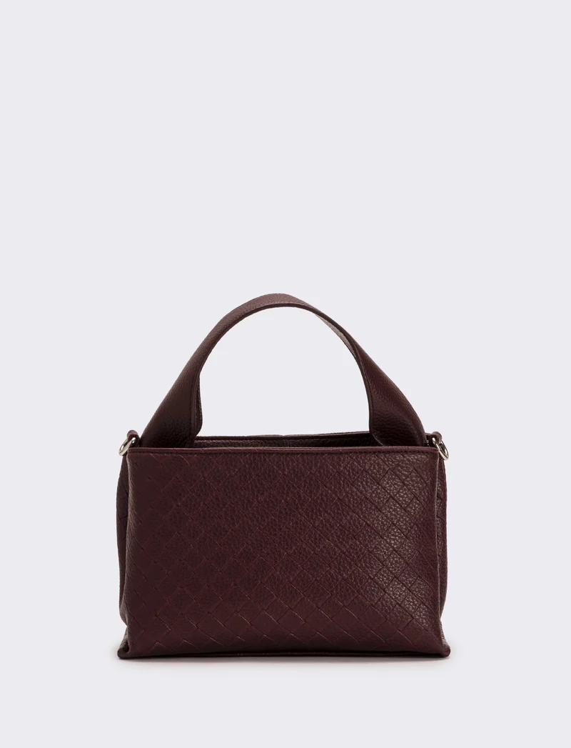 Borsa a mano con stampa intreccio donna - Bordeaux