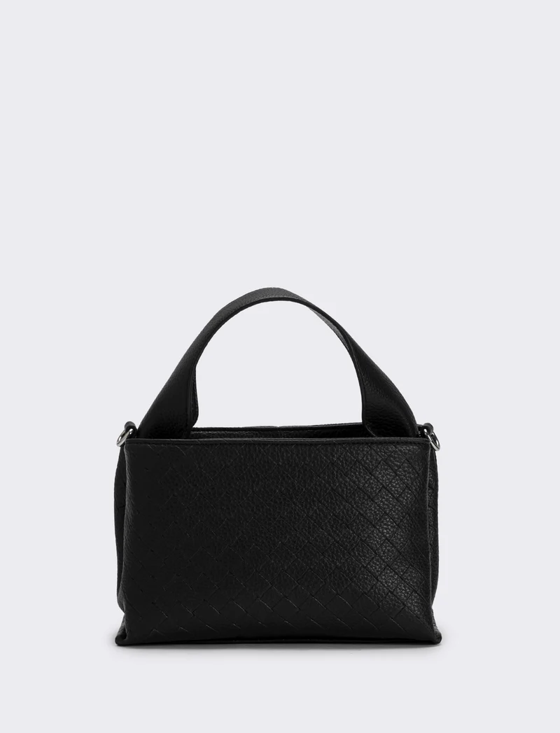 Borsa a mano con stampa intreccio donna - Nero