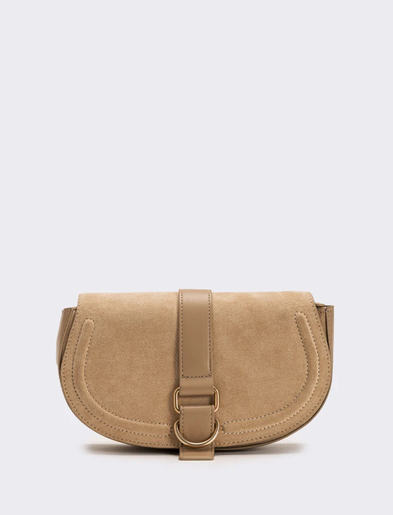 Tracolla in suede con patta donna - Beige