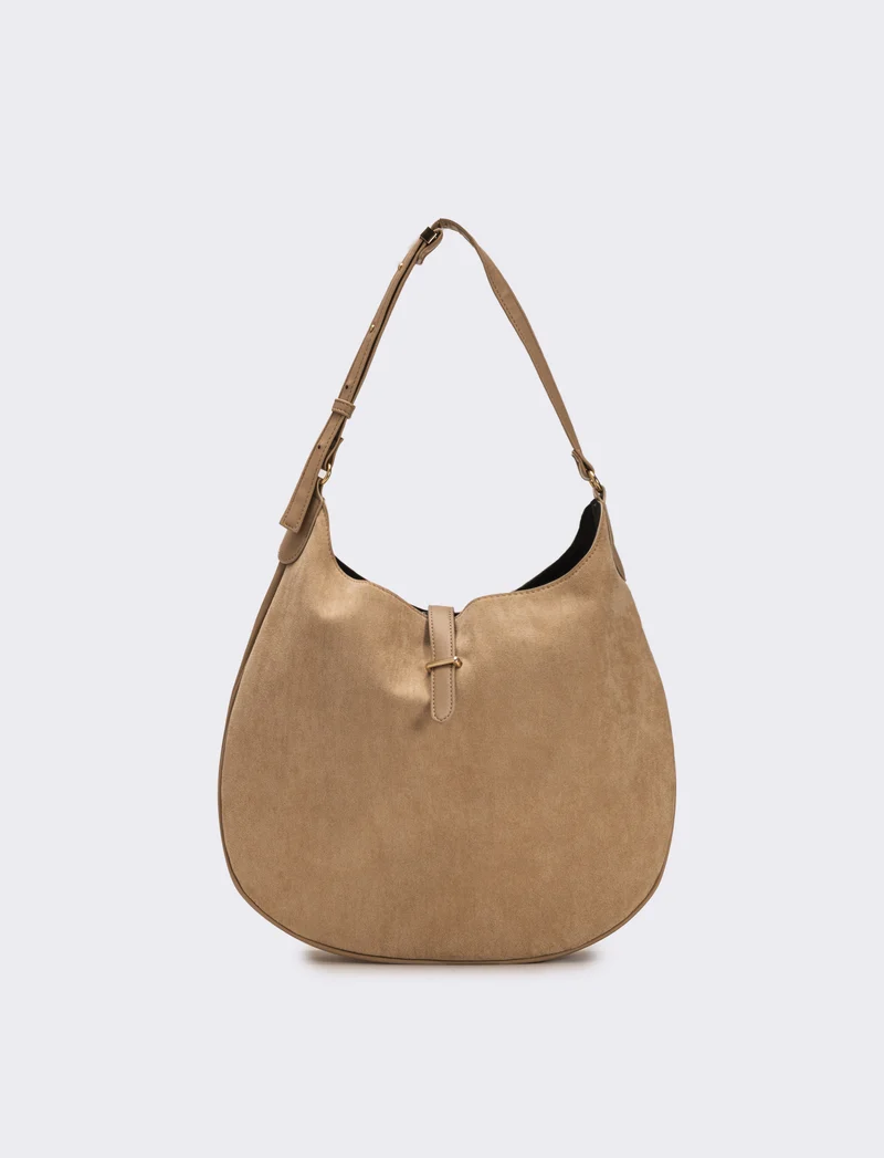 Borsa donna sacca mezzaluna in suede - Beige