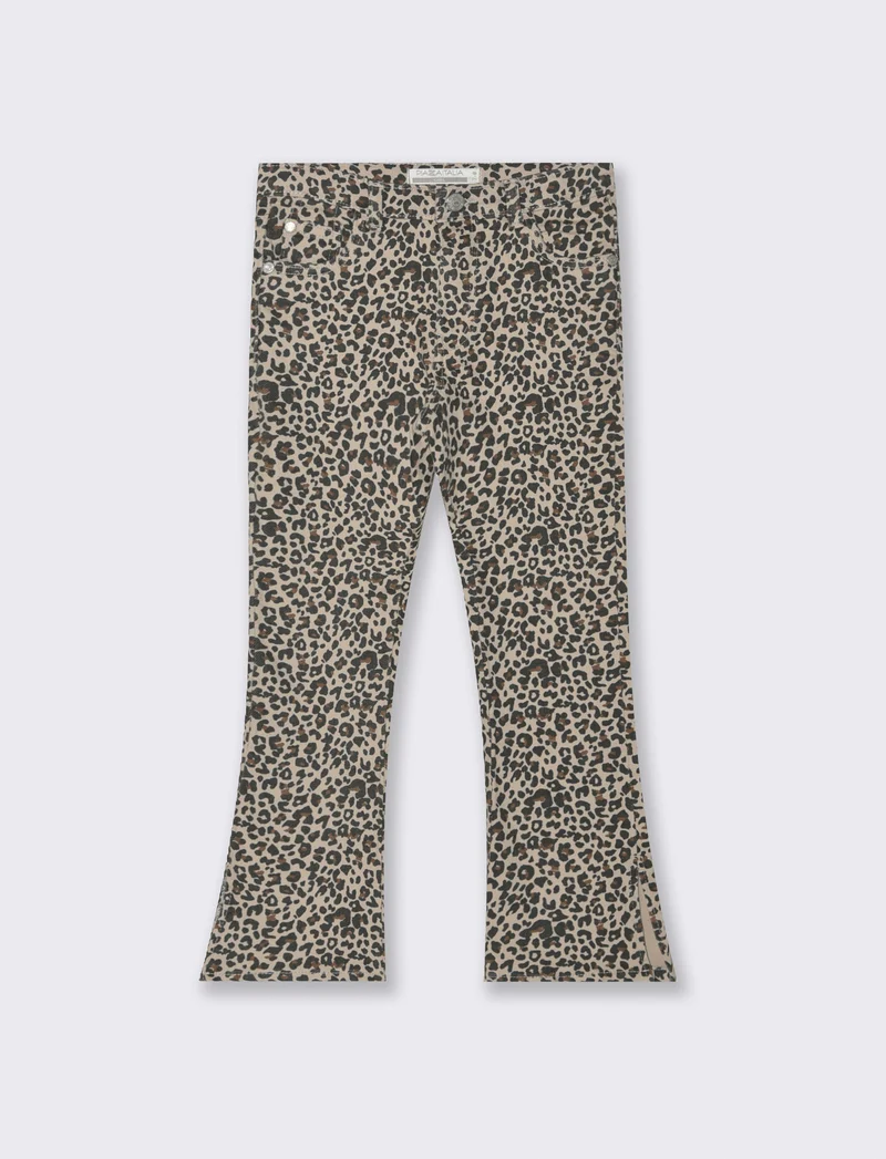 Pantaloni elastici a zampa stampati con fantasia leopardata. - Maculato