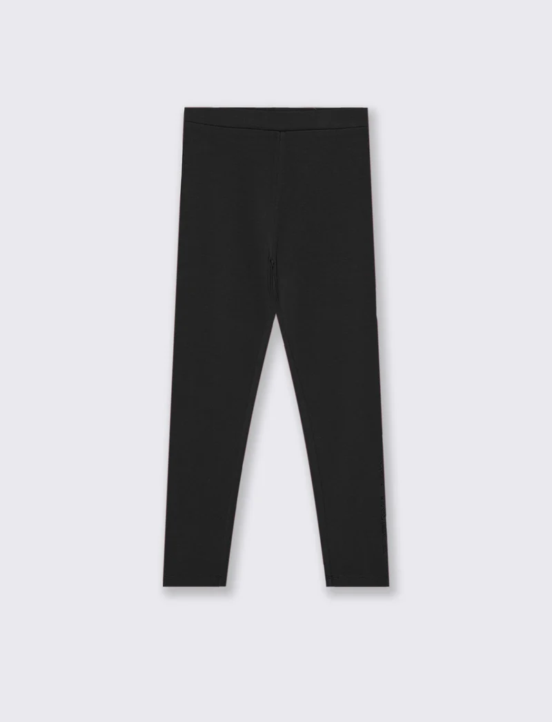 Leggings con applicazione in finta pelle. - Nero