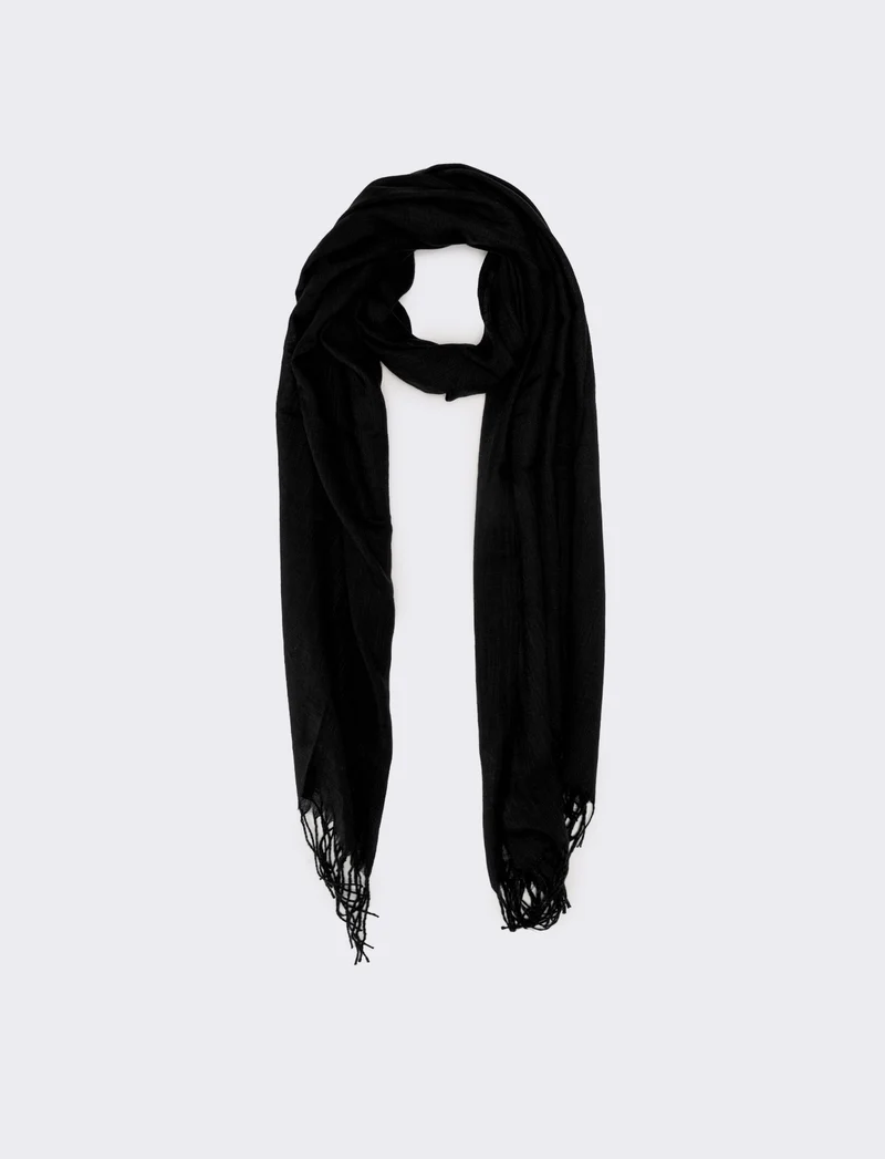 Foulard donna basic con frange - Nero