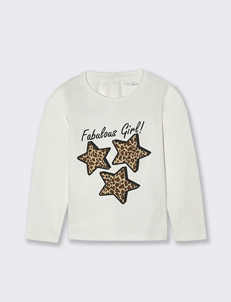 T-SHIRT MANICA LUNGA CON STAMPA - Bianco panna