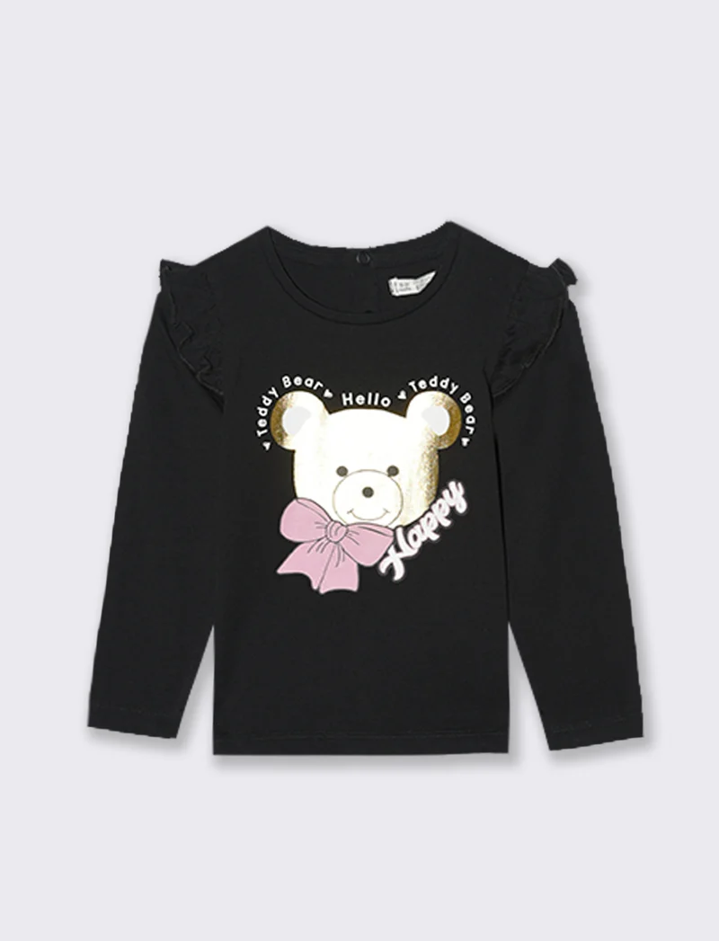 MAGLIETTA CON VOLANT - Nero