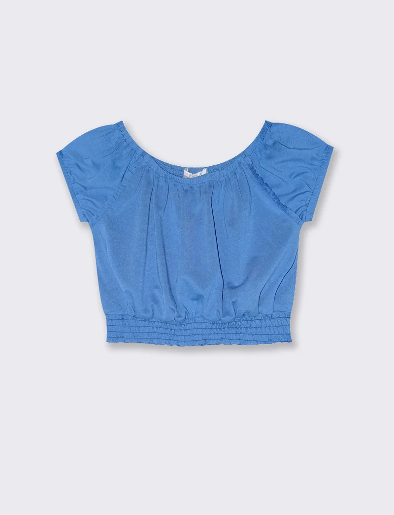 Blusa in jersey mezza manica da bambina - Blu cobalto