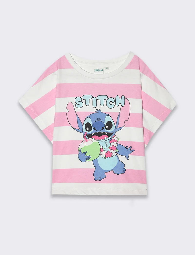 T-shirt rigata con stampa Stitch da bambina - Righe