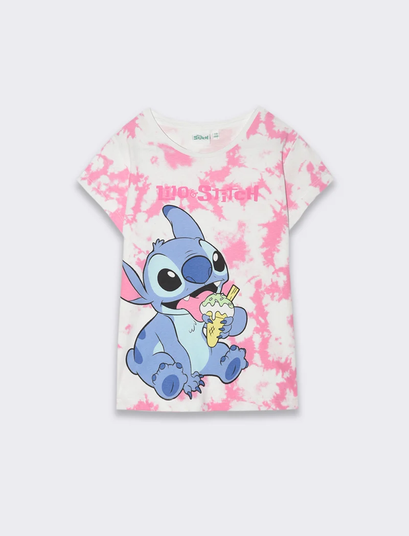 T-shirt stampata tye-dye con stampa Stitch da bambina - Fantasia