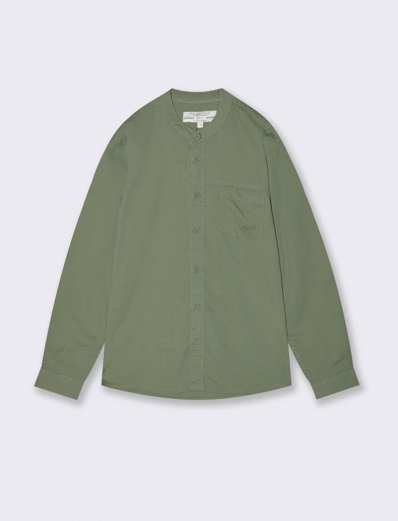 Camicia collo coreano - Verde salvia