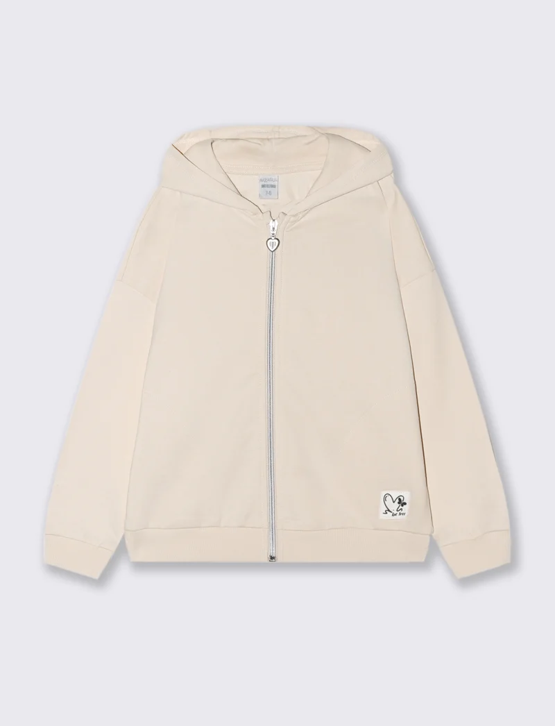 Felpa zippata con cappuccio - Beige