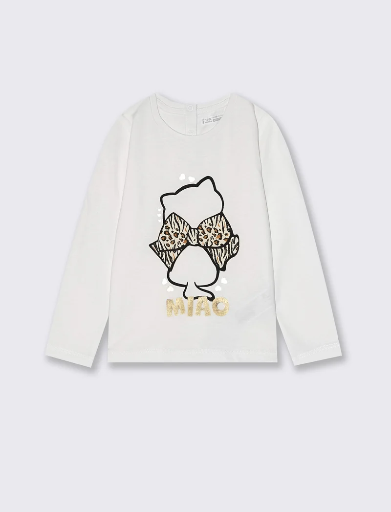 T shirt con stampa brillante - Bianco panna
