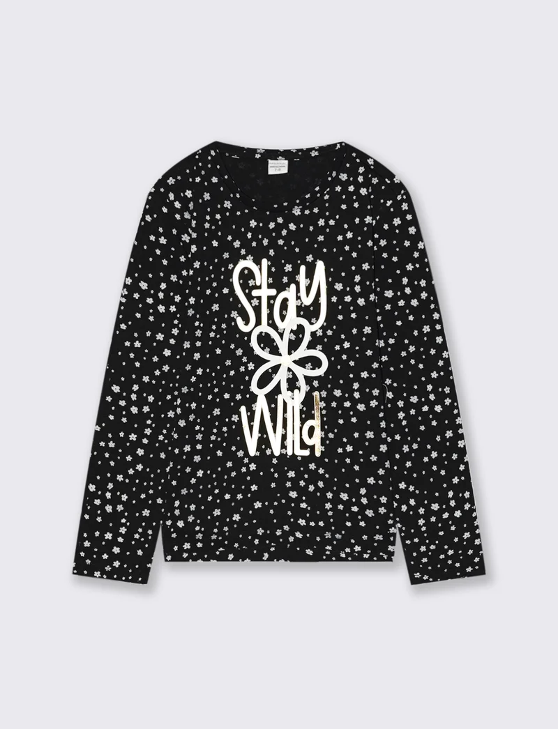 T-shirt in jersey stampata da bambina - Nero