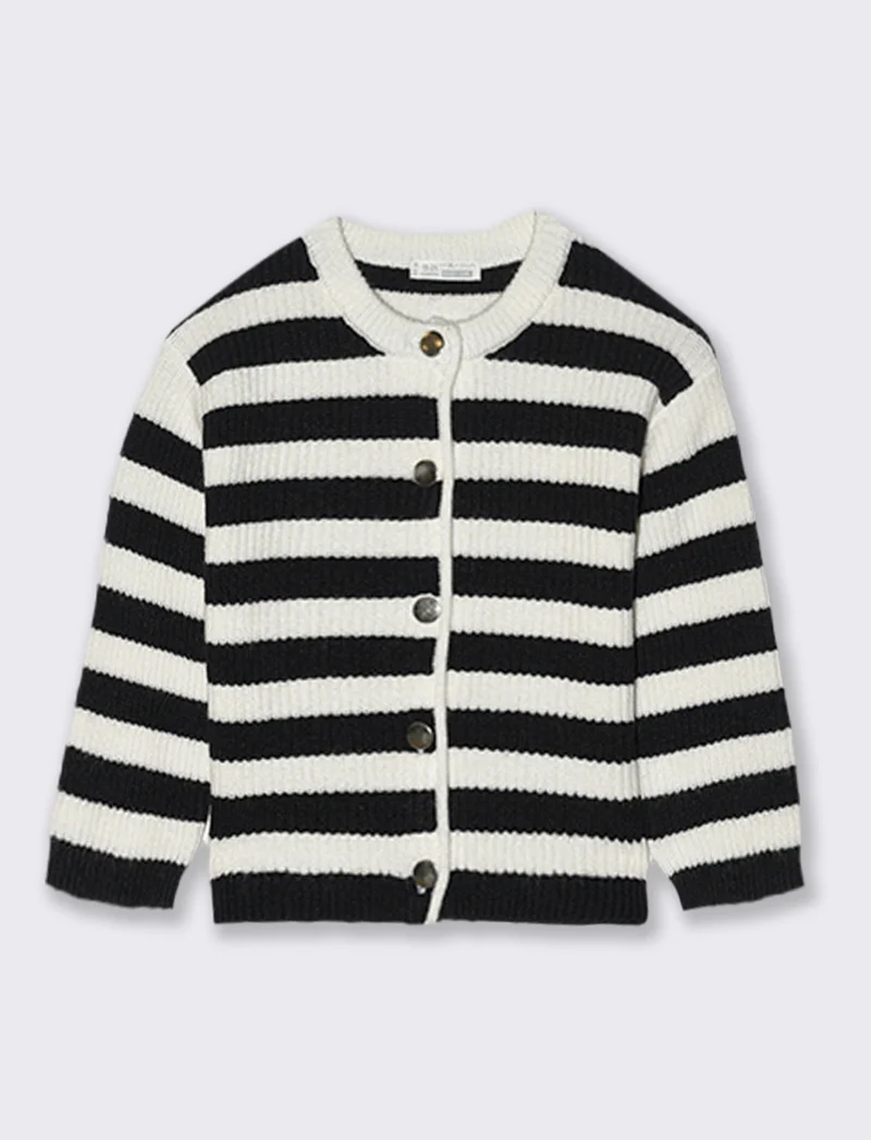 CARDIGAN IN MAGLIA A RIGHE CON BOTTONI - Bianco-nero