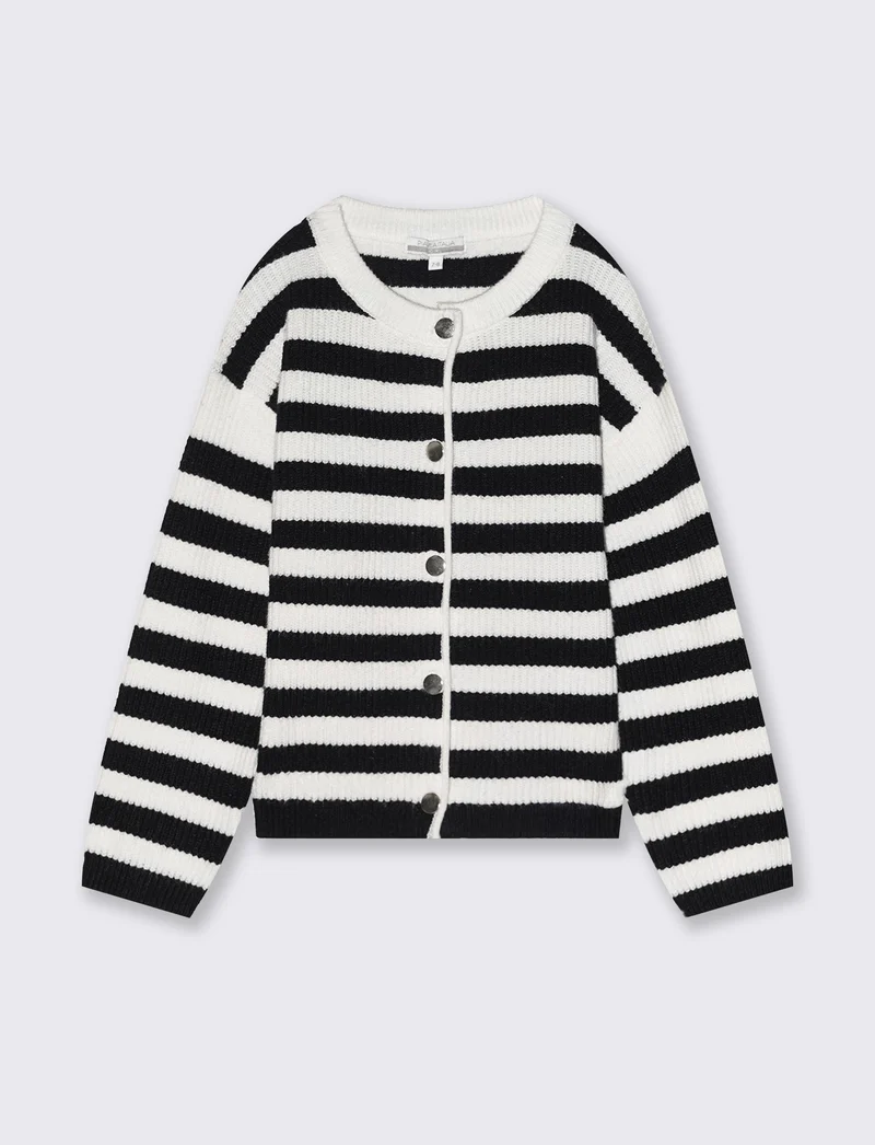 Cardigan girocollo a righe da bambina - Bianco-nero