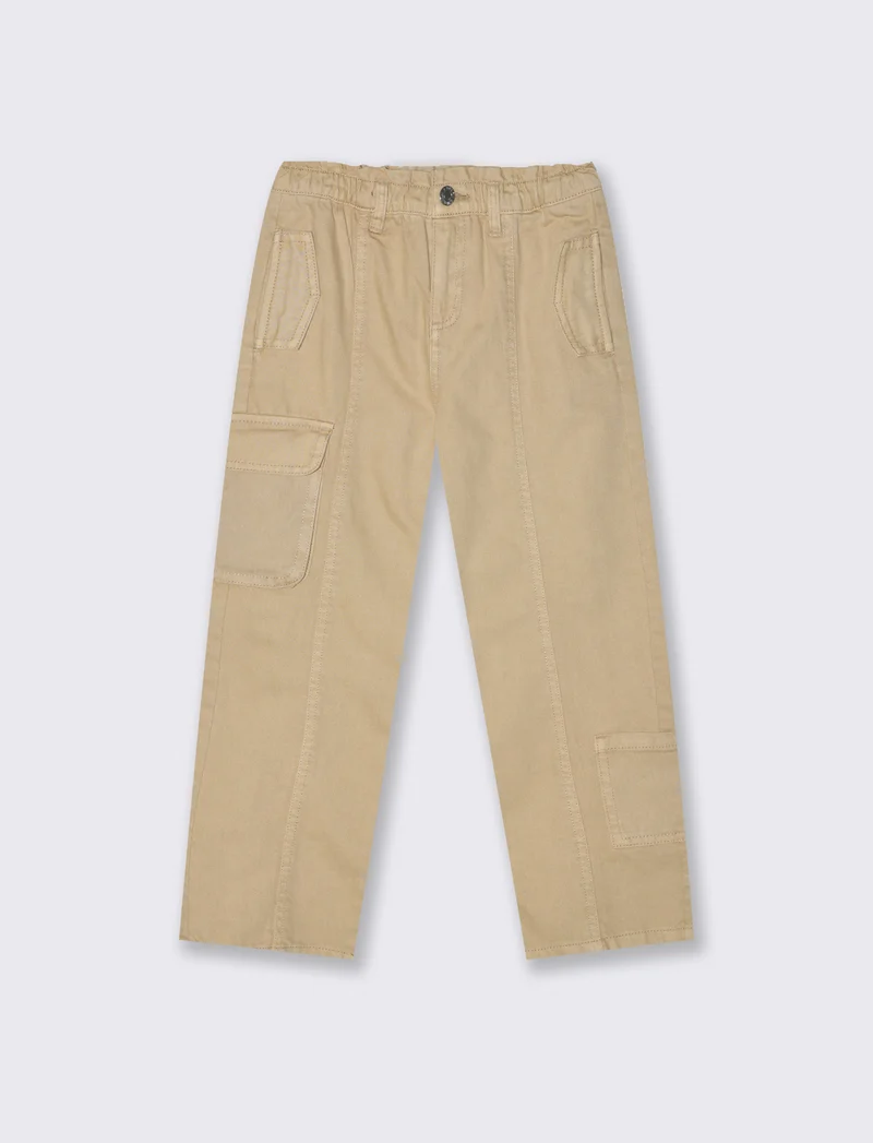 Pantaloni gamba ampia con tasche. - Beige