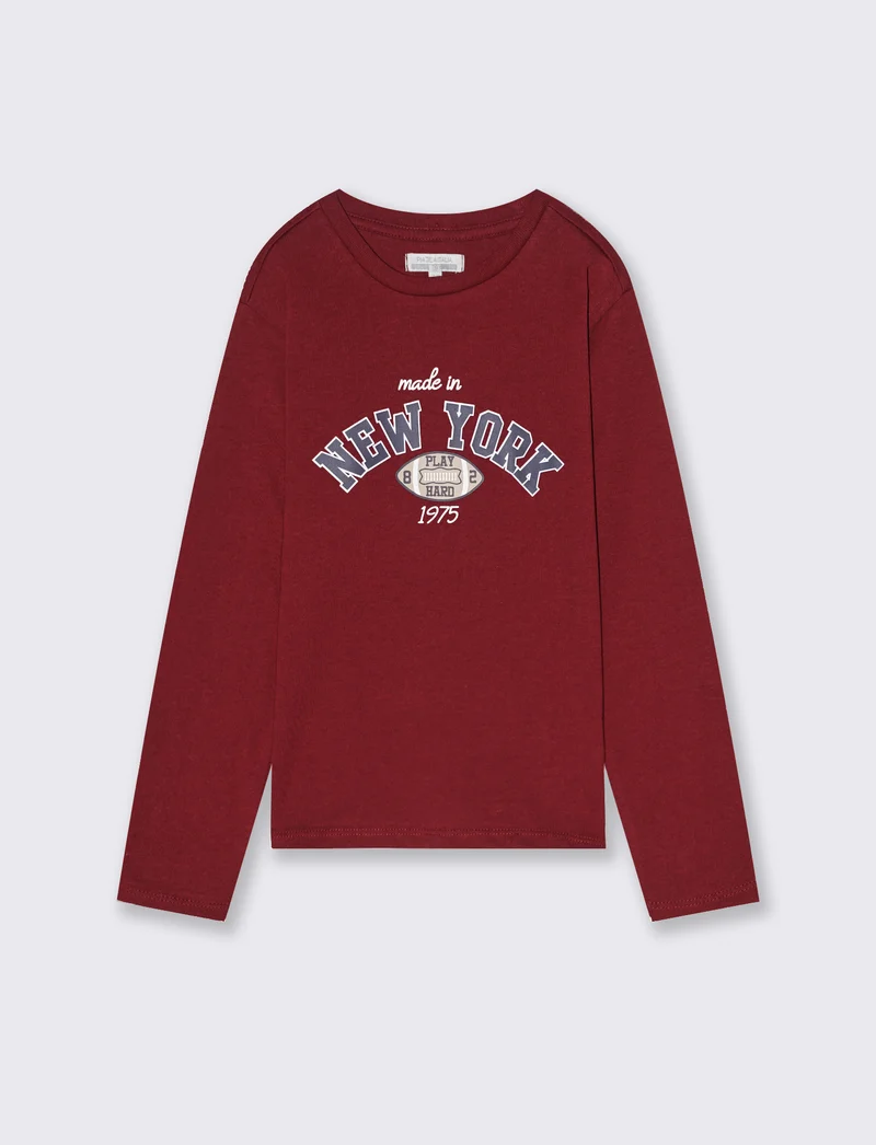 T-shirt manica lunga con stampa. - Bordeaux