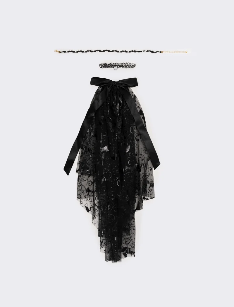 Velo halloween bambina con tattoo chocker - Nero
