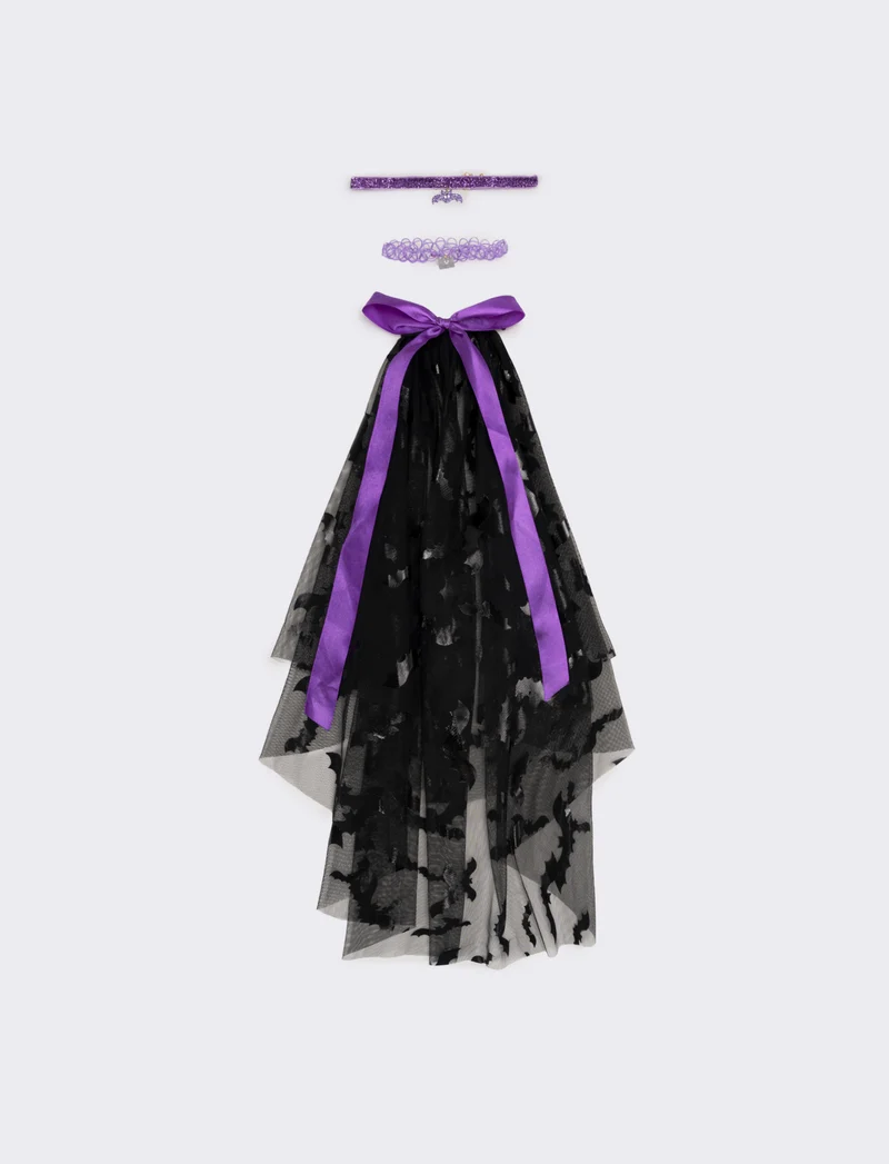 Velo halloween bambina con tattoo chocker - Viola