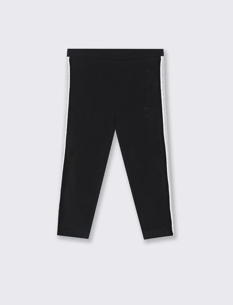 LEGGINS IN COTONE CON BANDA LATERALE. - Nero